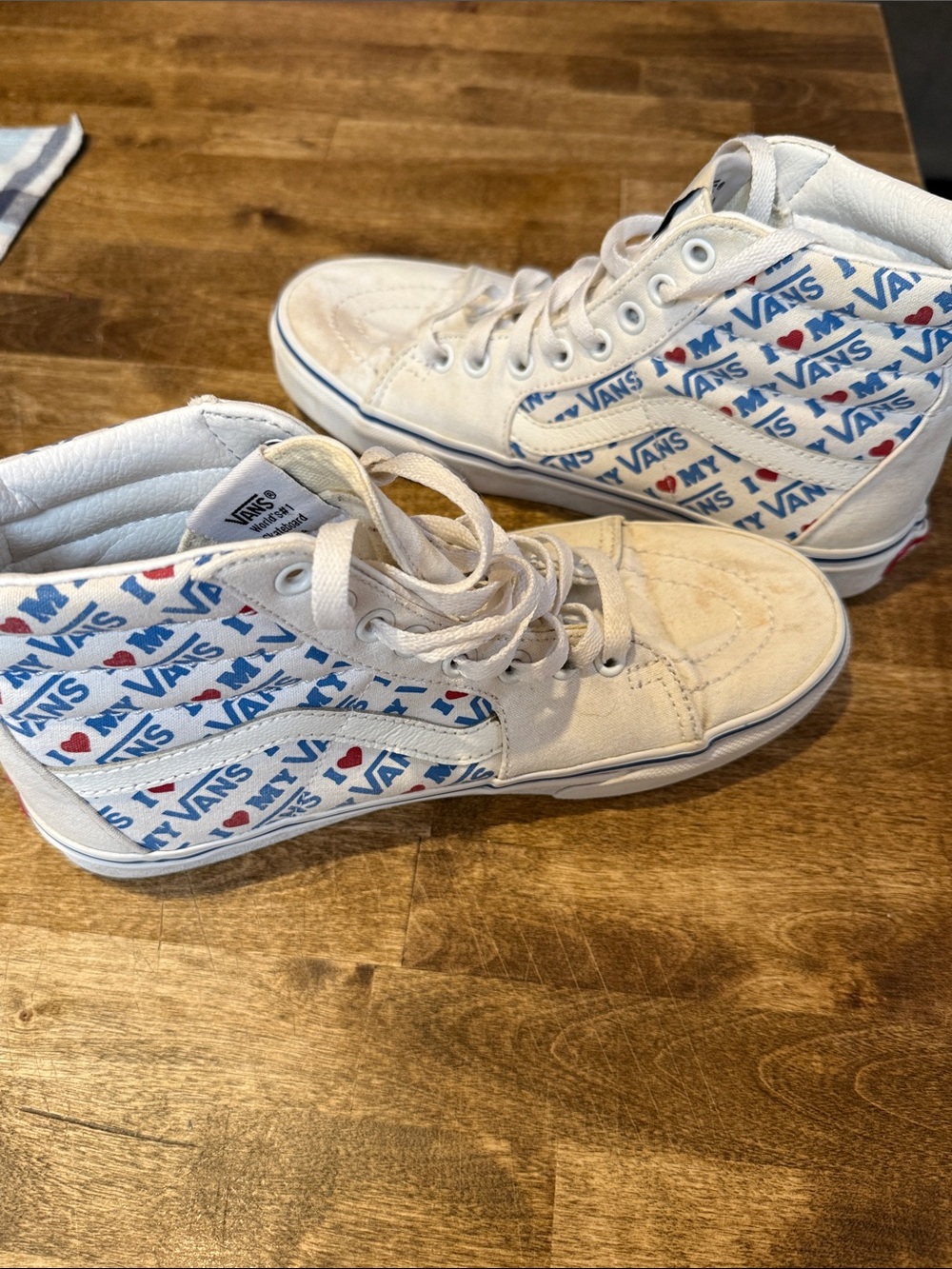 Vans White Blue Red High-Top Sneakers